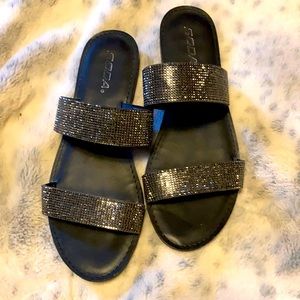 Black rhinestone flats